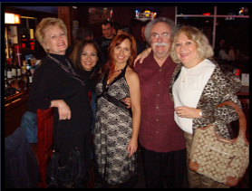 Janine with Dad, Martha (left of Janine) & friends, early 2009